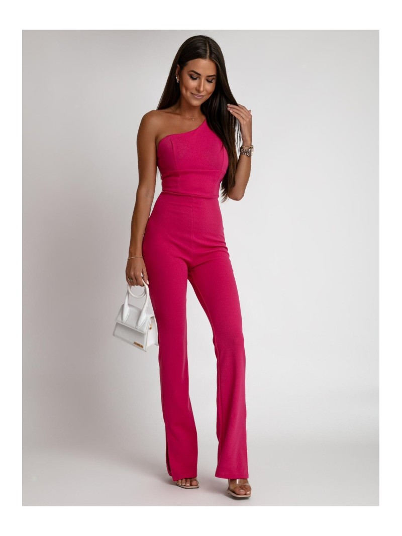 Women\'s open-back jumpsuit, dark pink AZR8666